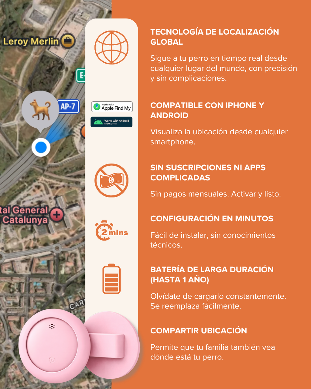 Pet Tracker GPS + Funda Rosa